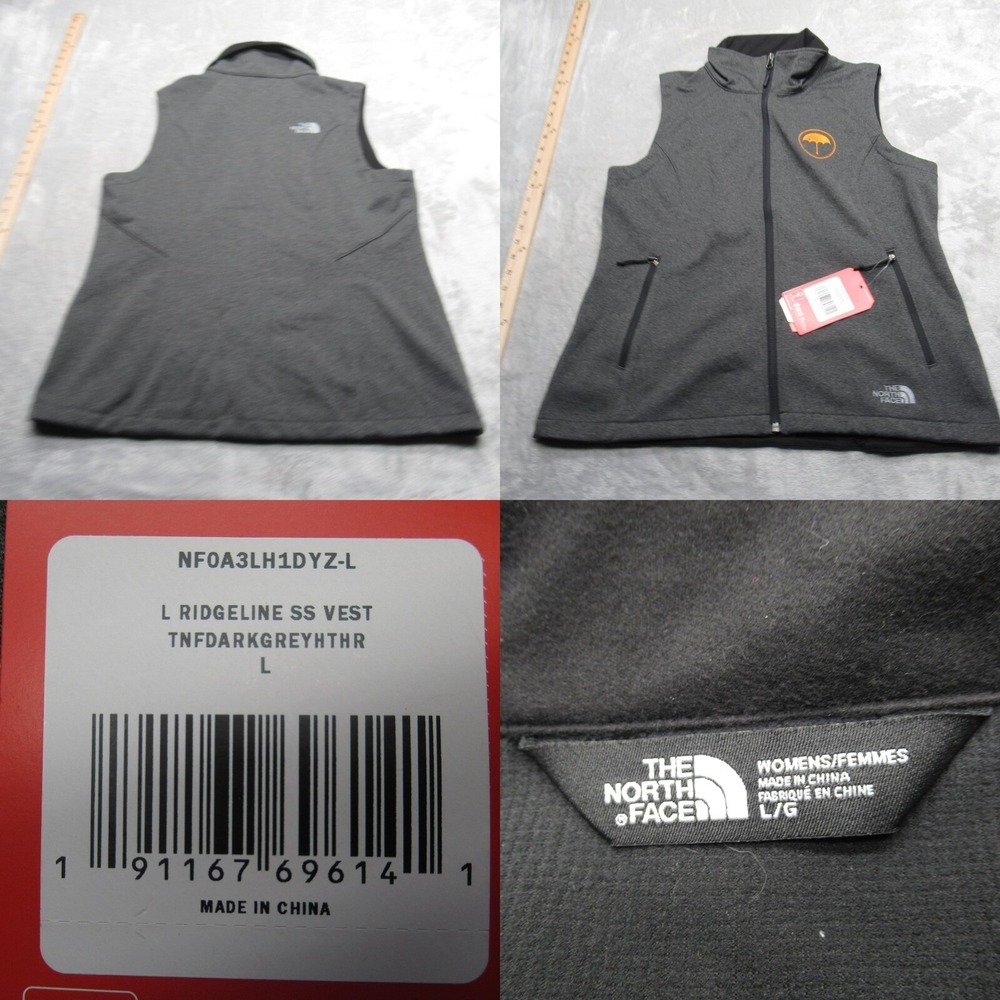 North Face Vest Women Large Gray Ridgewall Wind Resistant Outdoor Logo NEW
